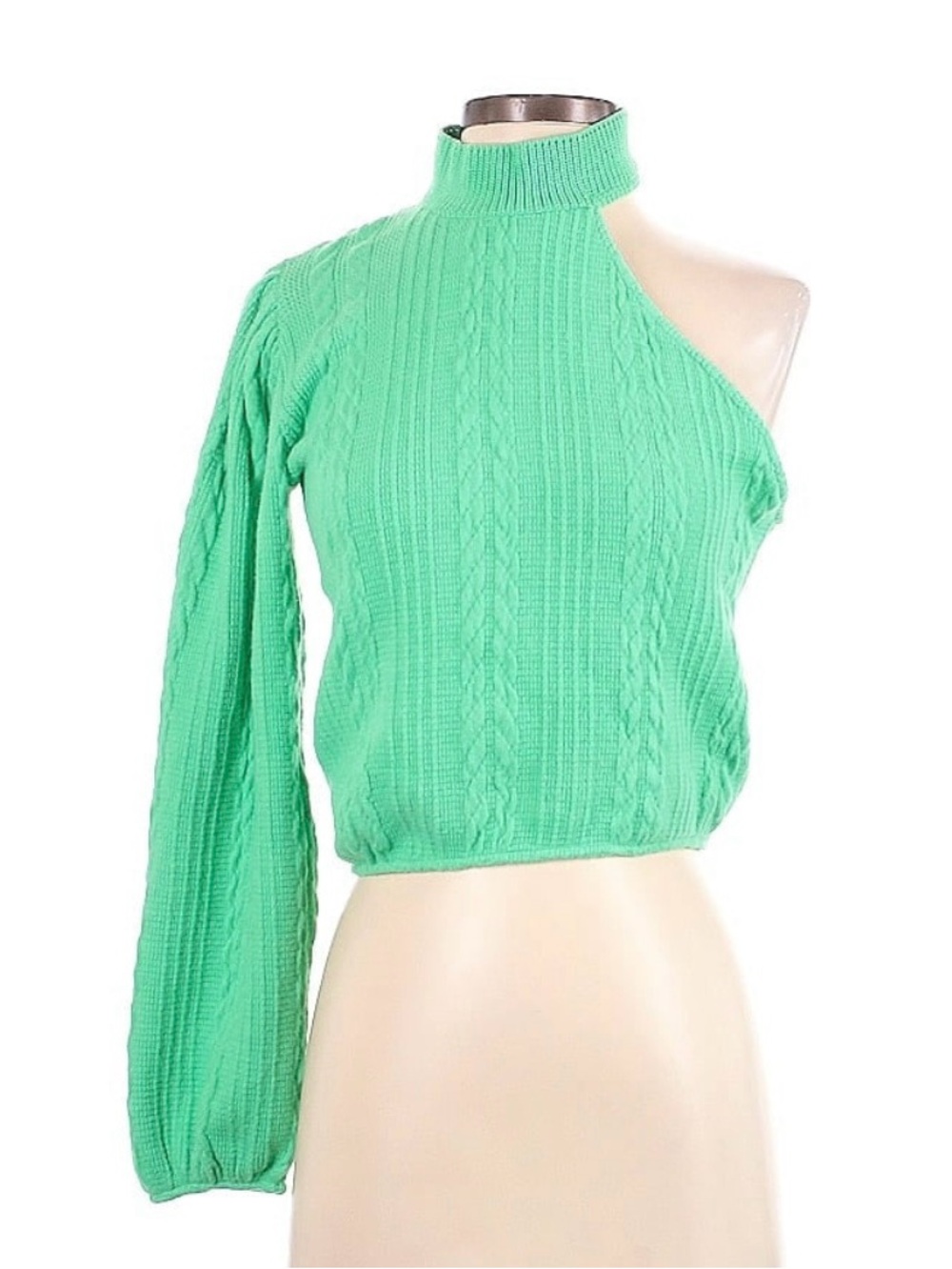 Green Cold-Shoulder Cable Knit Sweater